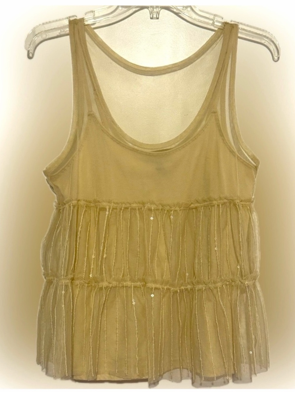 American Eagle Outfitters Cream Layered Sequin Top - Sheer Over Camisole Top - Picture 6 of 11